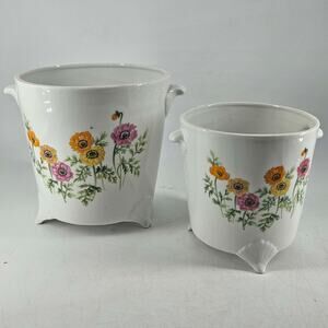 Vintage Counterpoint Japan footed floral ceramic Flower Pot Planter Set of 2
